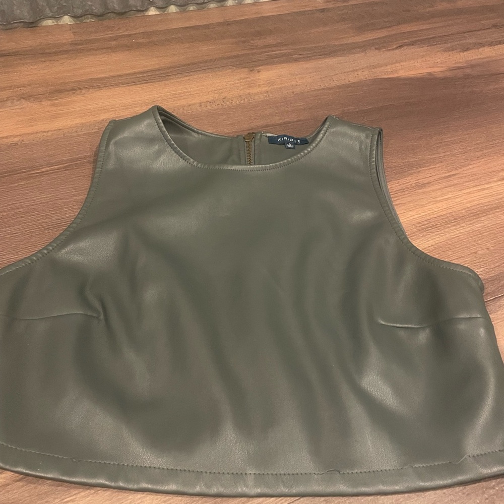 Faux Leather Olive Green Cropped Camisole